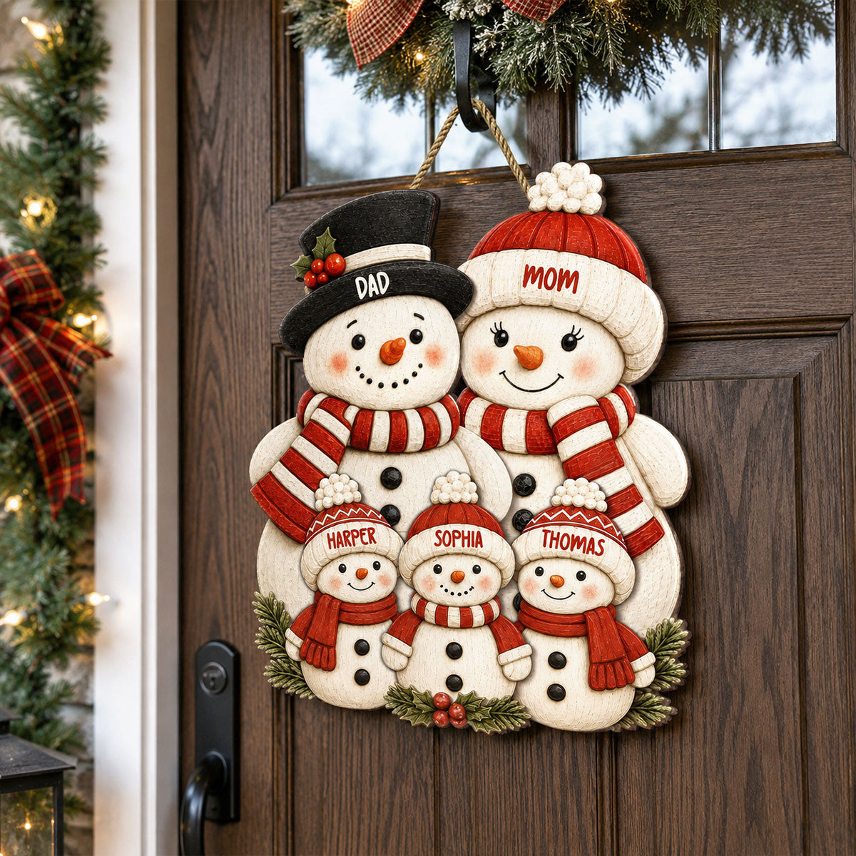 Cute Snowman Grandparents & Grandkids 2D Flat Printed - Personalized Wooden Sign - Christmas Decor For Family, Grandma, Grandpa