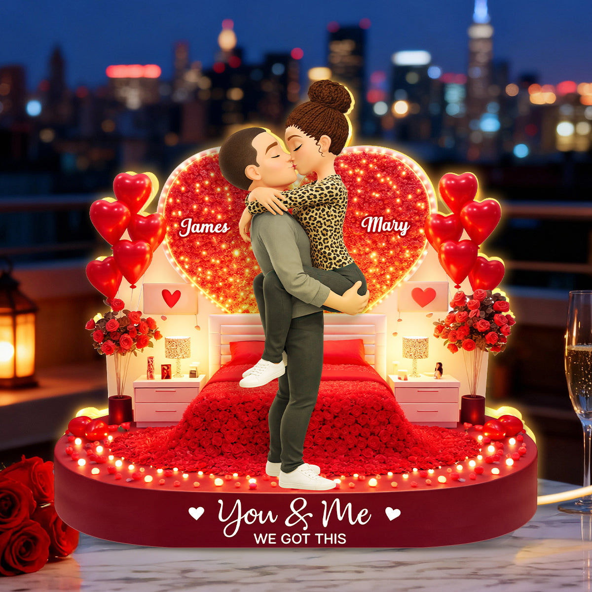 Romantic Room Couple Kissing - Personalized Light Box - Heartfelt Gift for Her, for Him