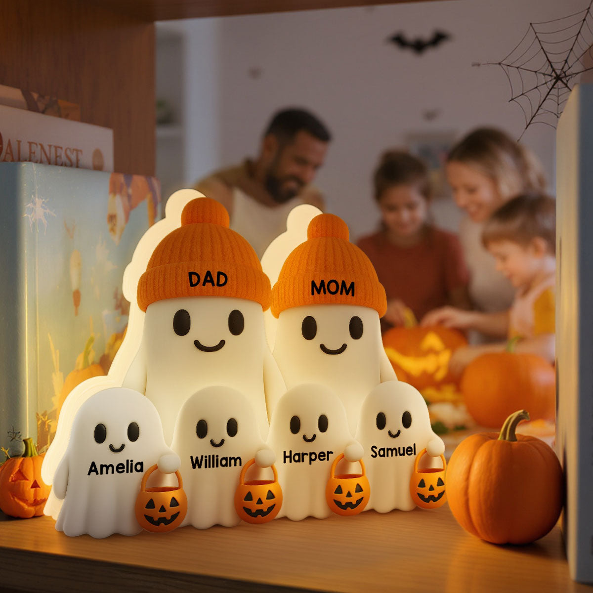 Family Dad Mom Kids Boo Crew Fall Halloween Decor - Personalized Light Box - Gift For Family