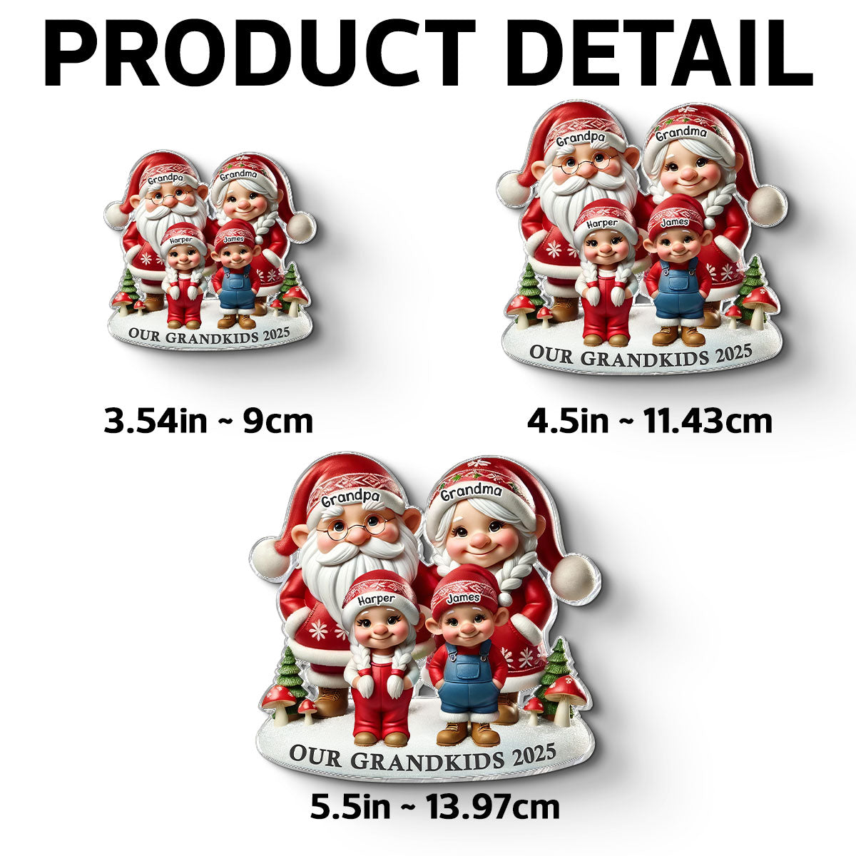 3D Effect Gnome Grandma Grandpa And Grandkids Personalized Acrylic Fridge Magnet, Gift For Grandparents, Grandkids