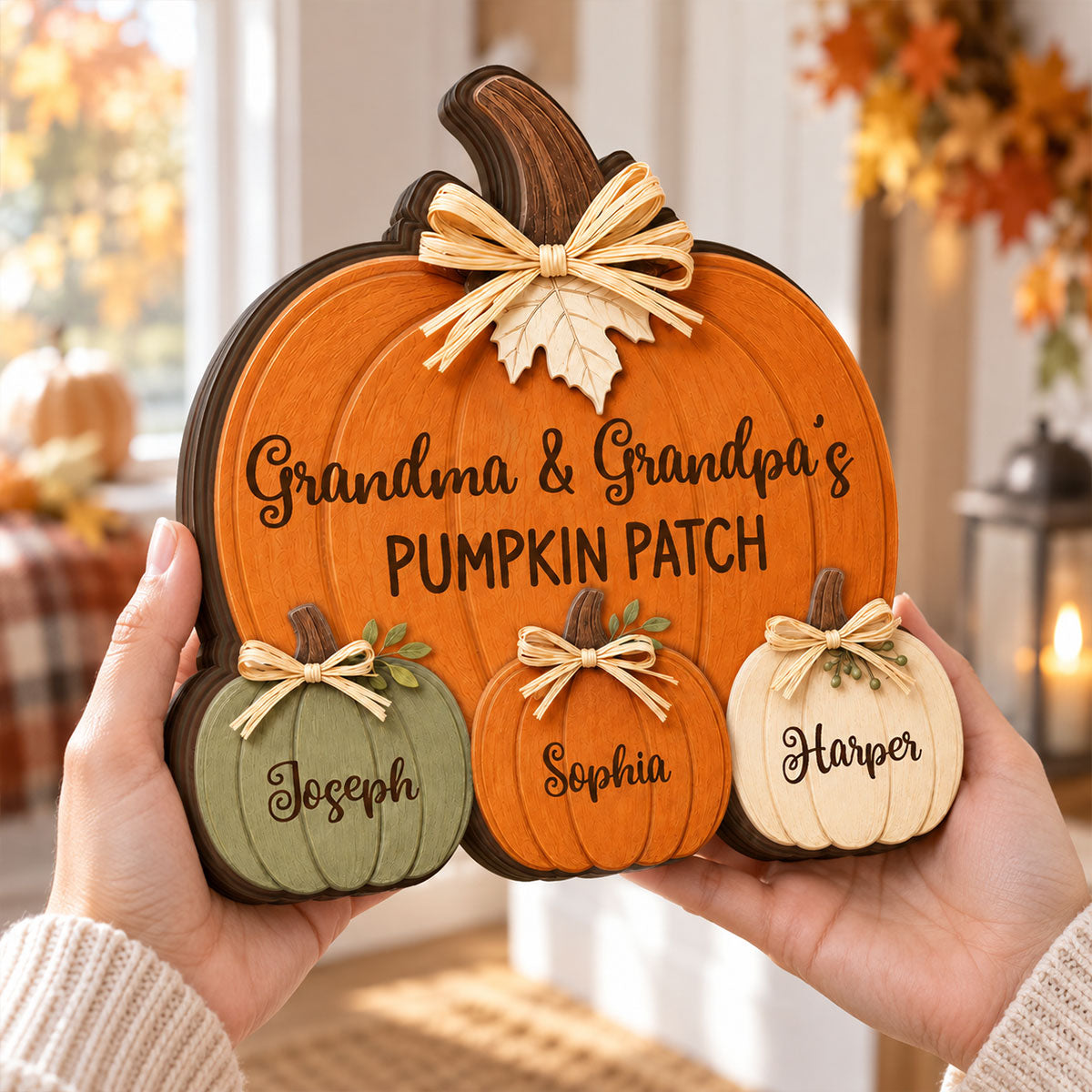 Cozy Rustic Fall Vibe Grandpa Grandma's Pumpkin Patch - Personalized Wooden Block Plaque - Fall Decor For Grandparents