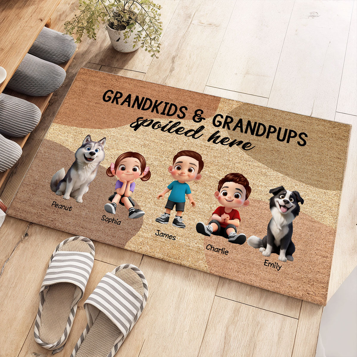 Grandkids Grandpups Spoiled Here Personalized Doormat