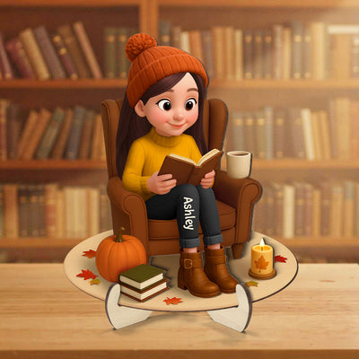 Fall Girl Reading Book On Armchair Personalized 2-Layer Wooden Plaque