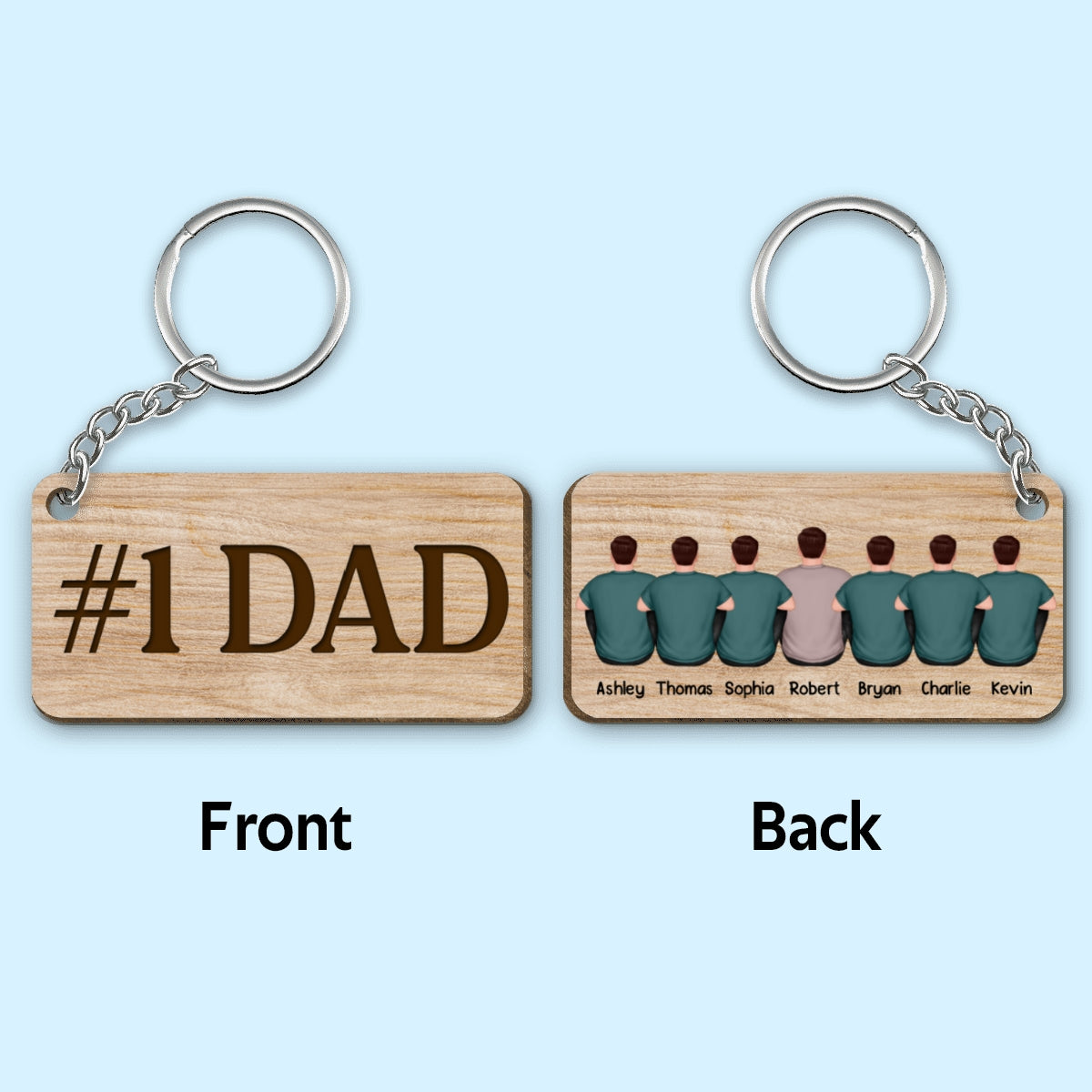 Best Dad Ever Back View Man Kids Dog Cat Personalized Wooden Keychain