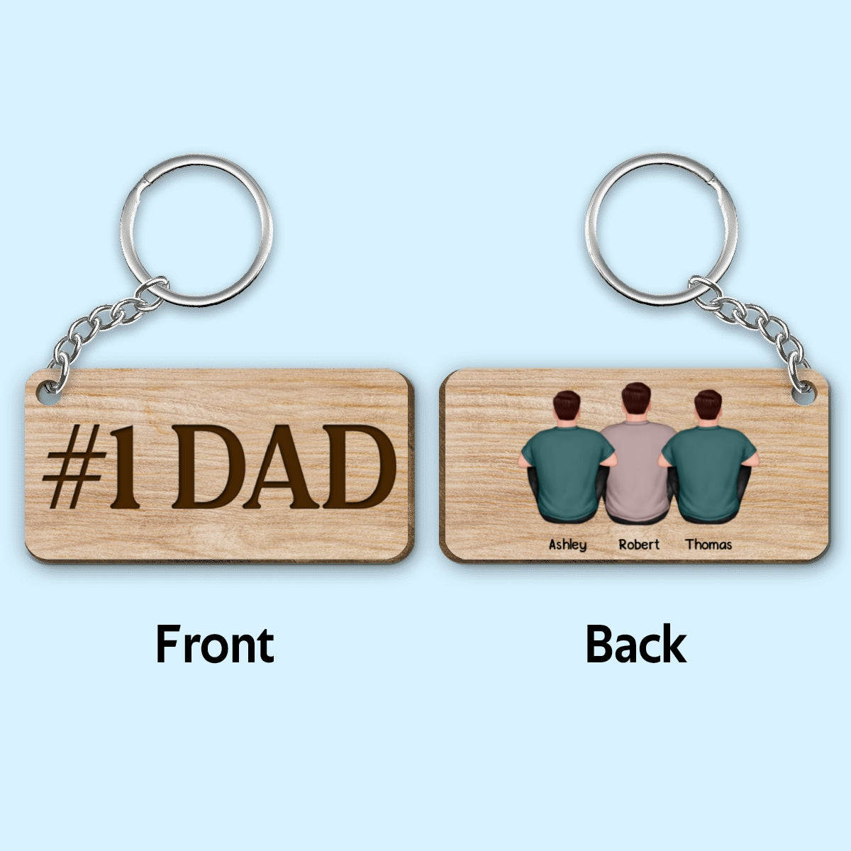 Best Dad Ever Back View Man Kids Dog Cat Personalized Wooden Keychain