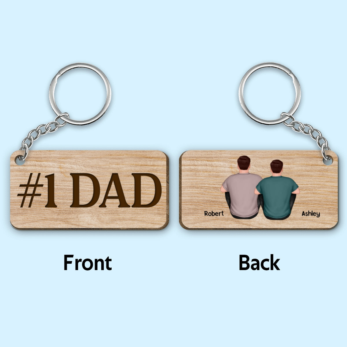 Best Dad Ever Back View Man Kids Dog Cat Personalized Wooden Keychain