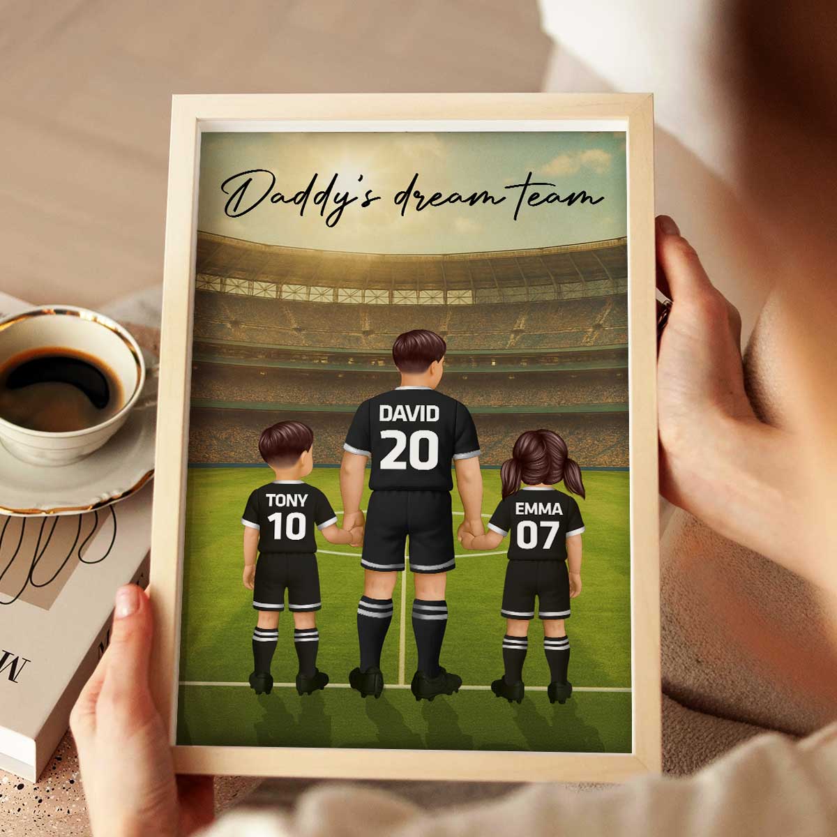 Daddy's Dream Team Soccer Dad Man & Kids Personalized Poster