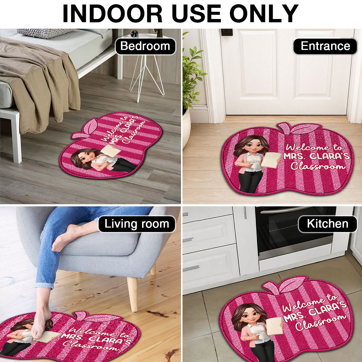 Trending Woman Style Teacher Apple Welcome To Classroom - Personalized Doormat - Back To School Gift For Teacher, Classroom Decor