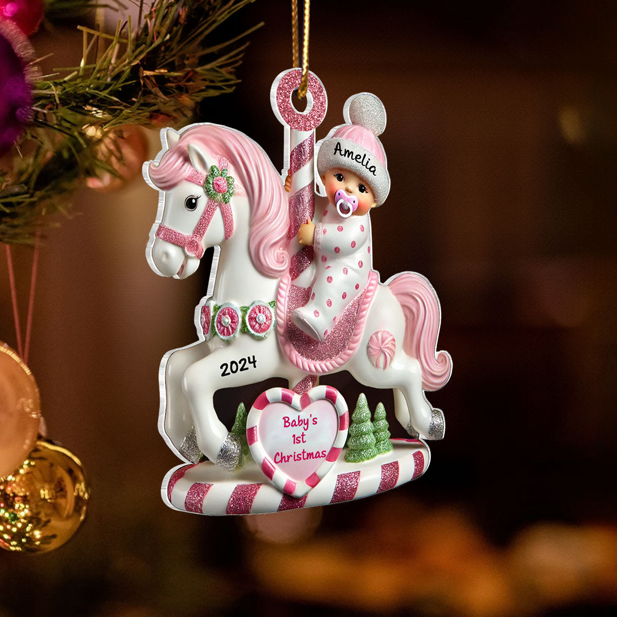 Personalized Baby Girl 3D Effect Acrylic Ornament, Lovely Keepsake to Celebrate Baby's First Christmas