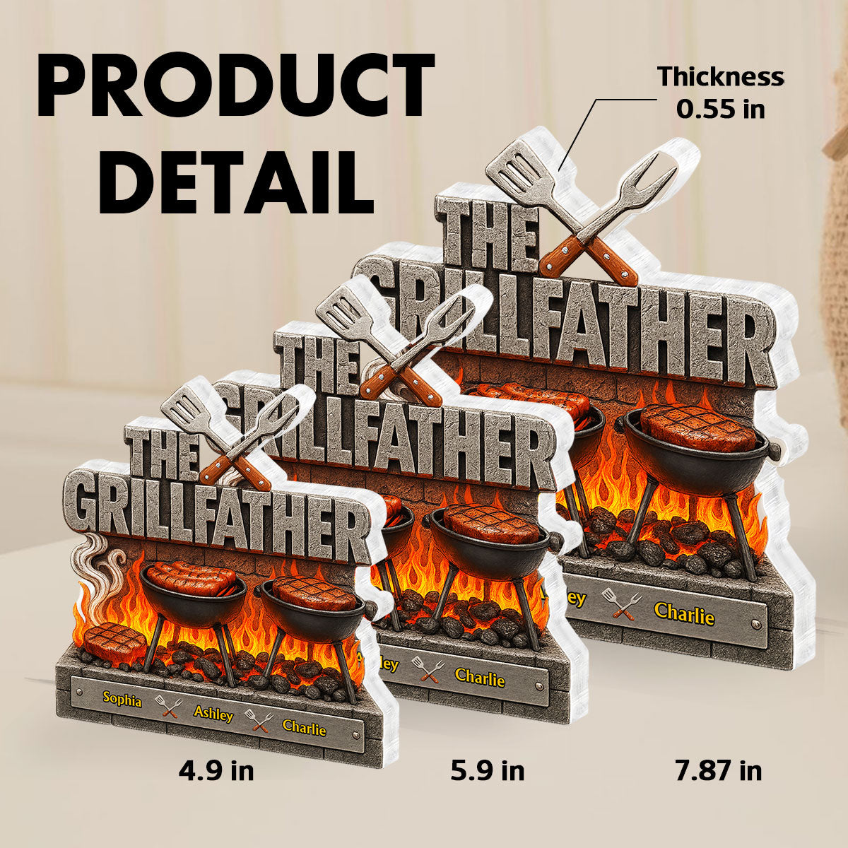 The Grillfather Personalized Custom Shaped Acrylic Block, Father's Day gift