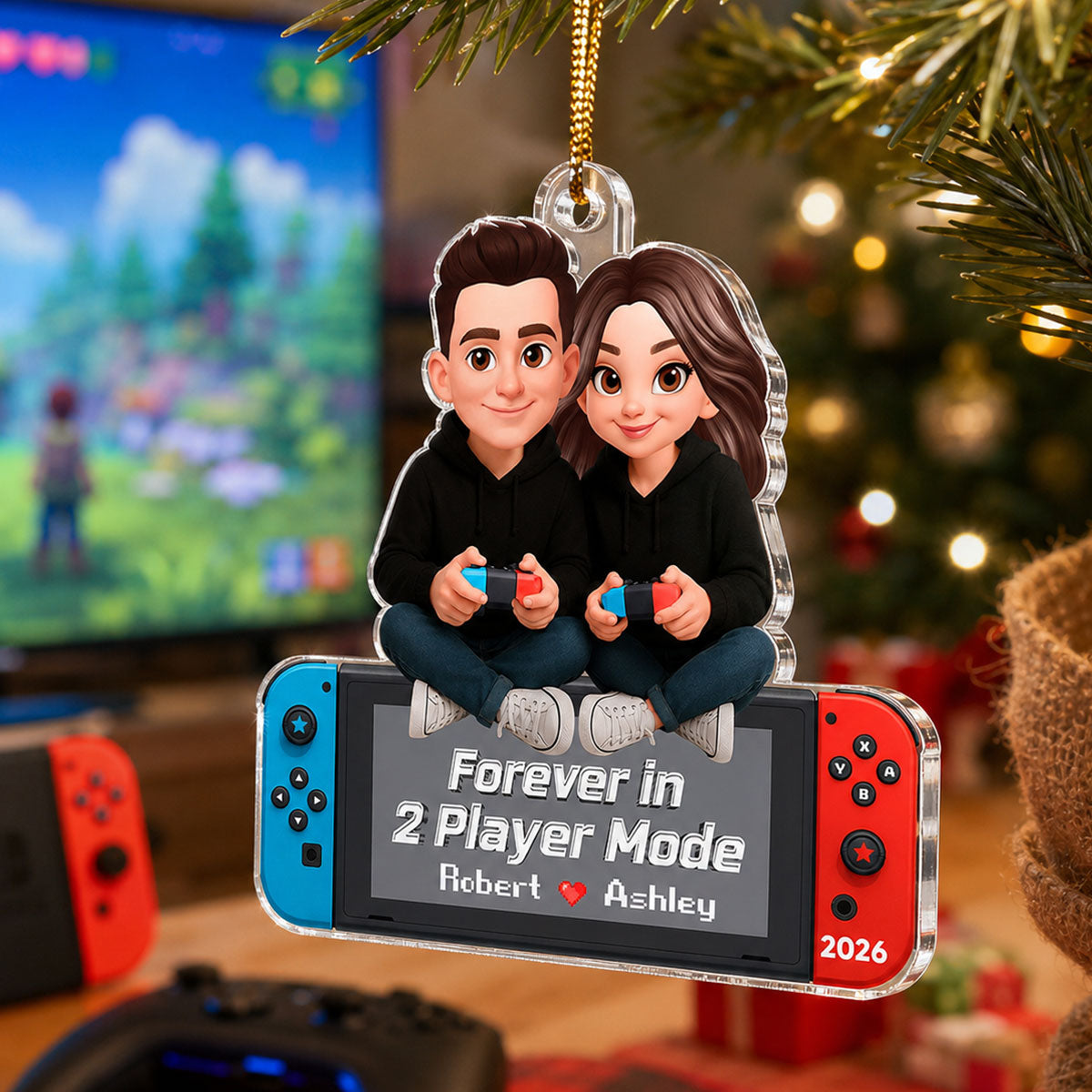 Forever In 2 Player Mode Gaming Couple - Personalized Acrylic Ornament - Christmas Gift For Gamers, For Him, For Her