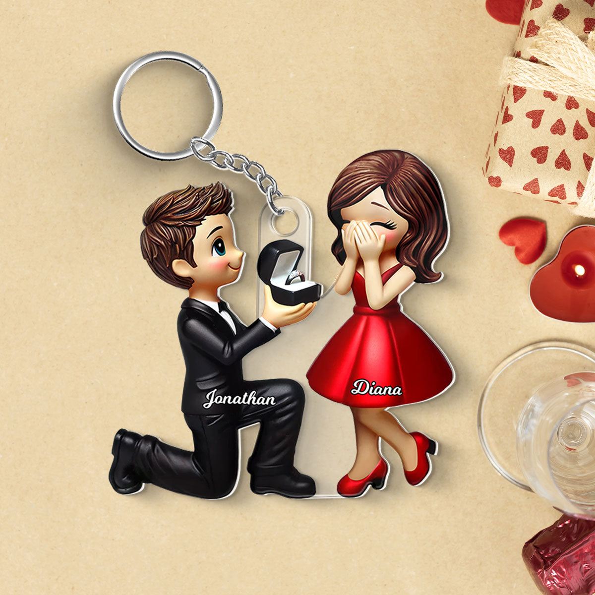 Personalized Newly Engaged Gift, She Said Yes Acrylic Flat Keychain, Custom Just Engaged  Gifts for Couples