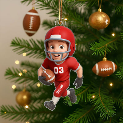 Football Player Personalized 2D Flat Acrylic Ornament, Christmas Gift for Son, Grandson