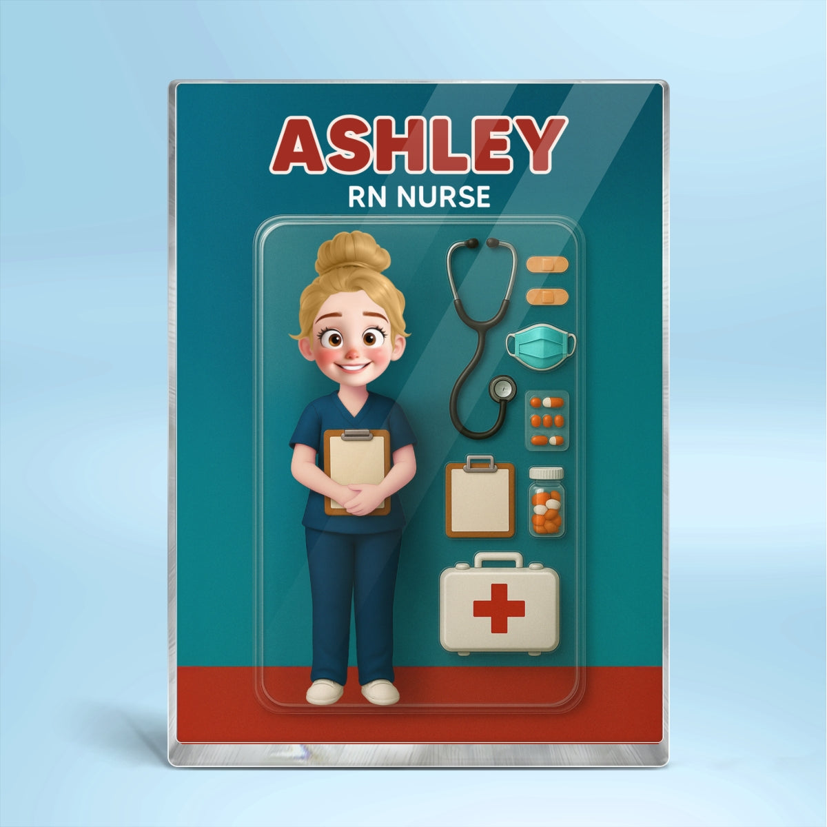 3D Effect Cartoon Funny Style Nurse Custom Figure Personalized Flat Rectangle Acrylic Block