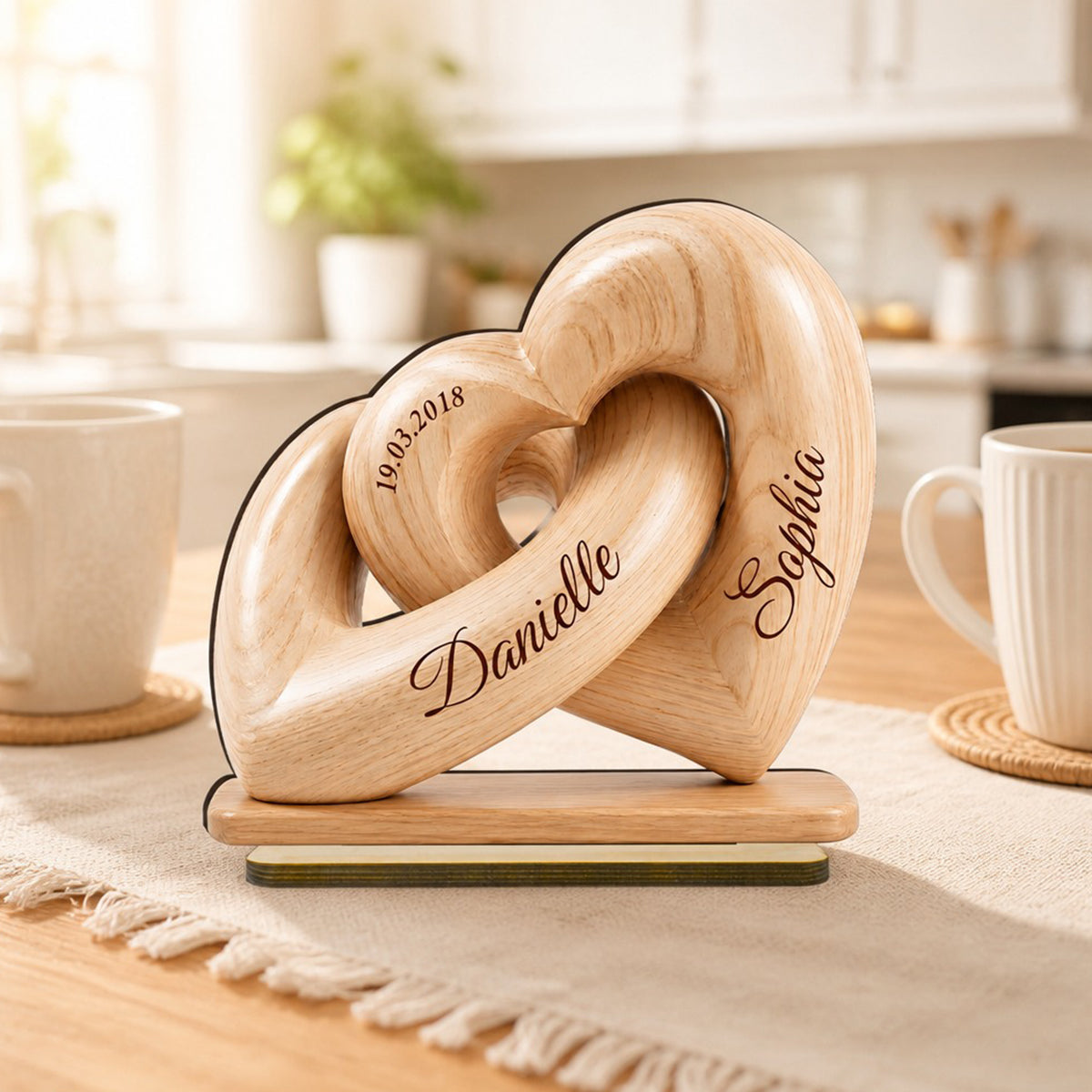 Interlocked Hearts Couple - Personalized 2-Layered Wooden Plaque - Gift for Him, for Her