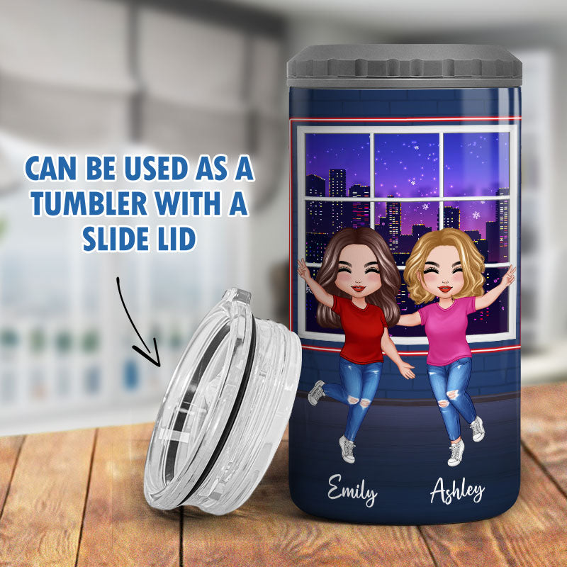 Besties Sisters Window Personalized 4 In 1 Can Cooler