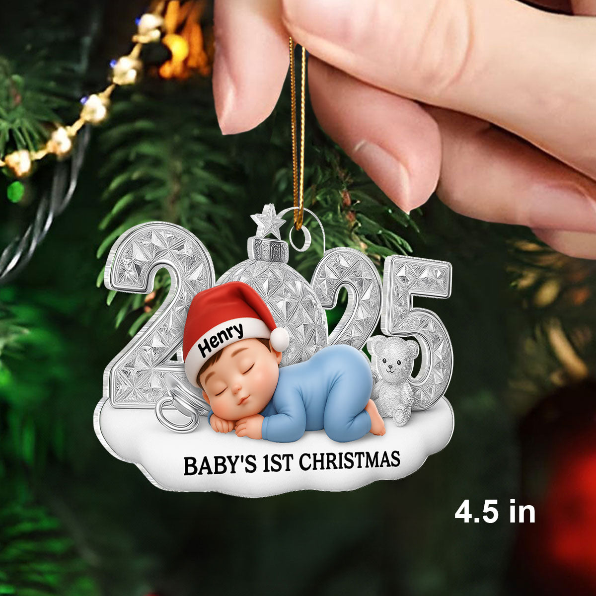 Cute Baby 2025 First Christmas - Personalized Acrylic Ornament - Christmas Gift for New Parent, Newborn Keepsake