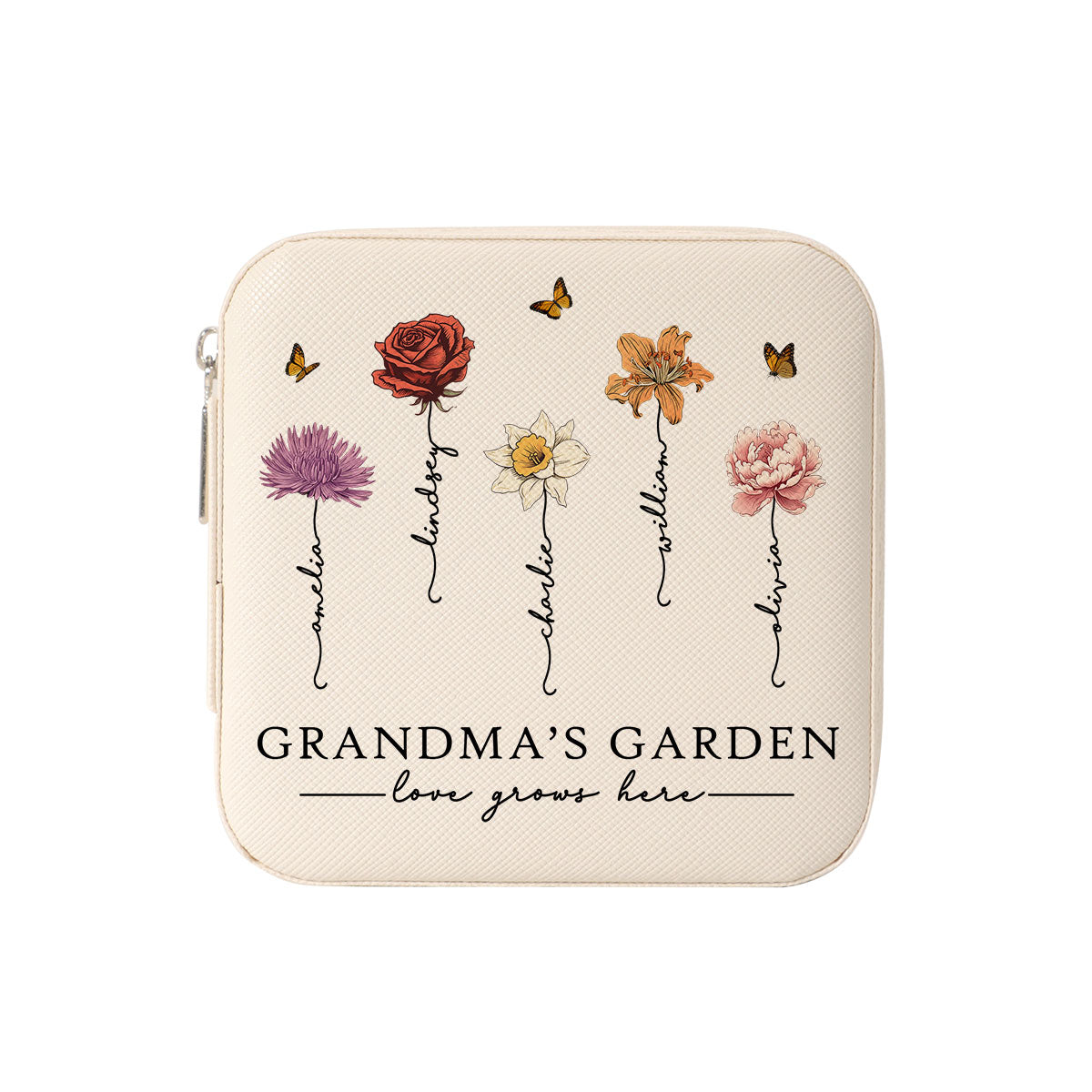 Grandma's Garden Love Grows Here Beautiful Birth Month Flower Personalized Jewelry Box, Gift For Grandma, Mom