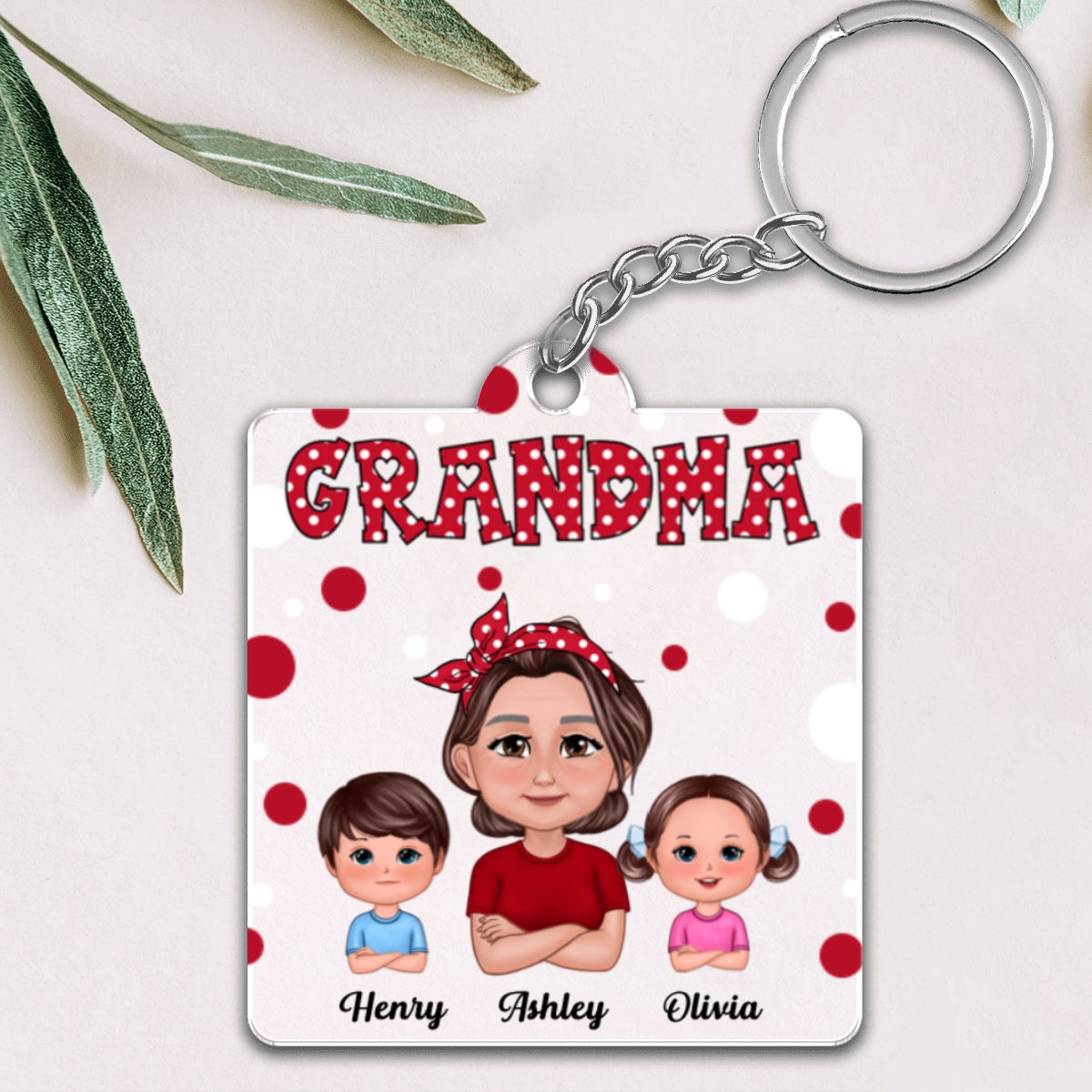 Polka Dot Pretty Grandma Grandkids Personalized Acrylic Keychain