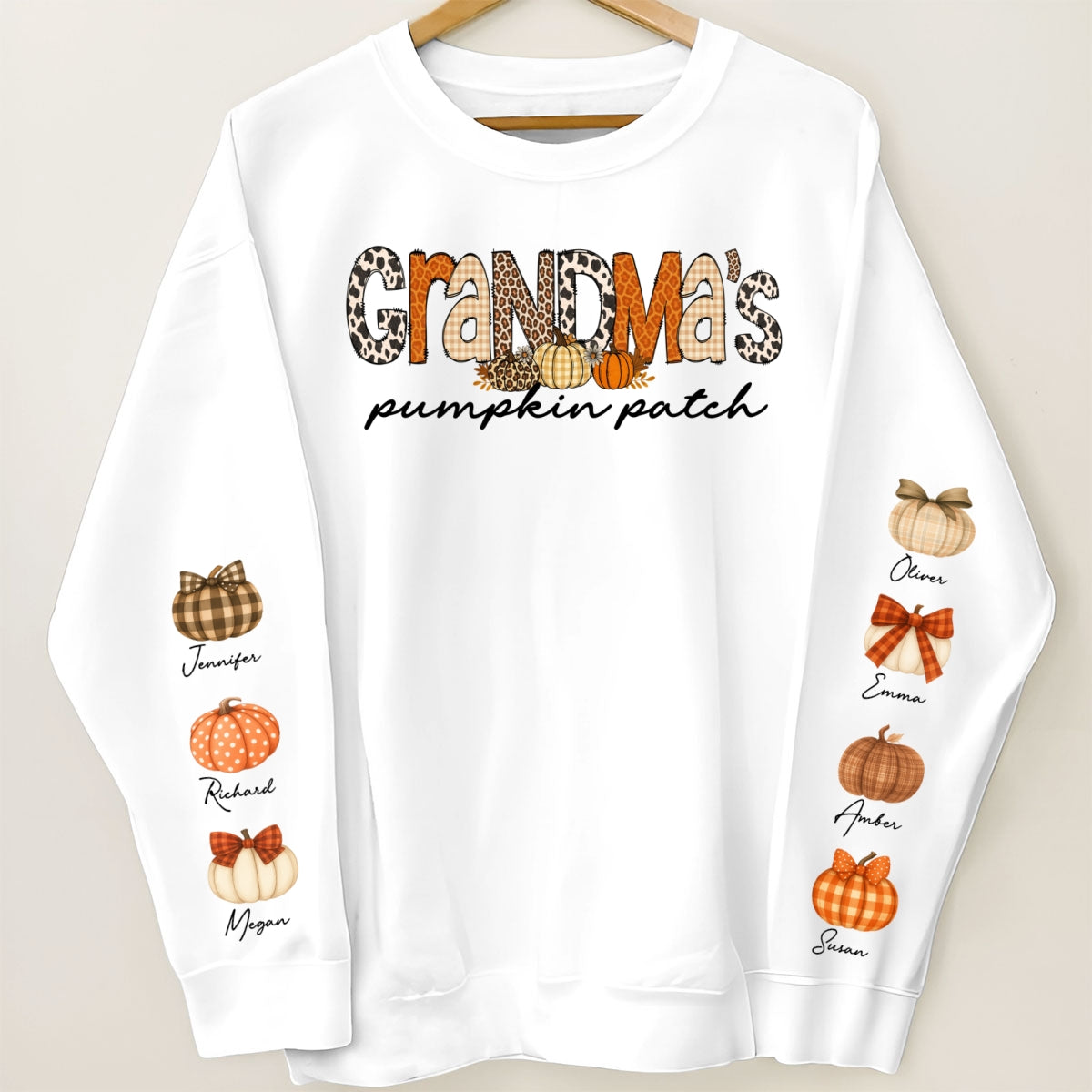 Grandma's Little Pumpkins Leopard Fall Pattern Personalized Sweatshirt, Fall Clothes Cozy Vibe for Grandma Mama Gigi Nana