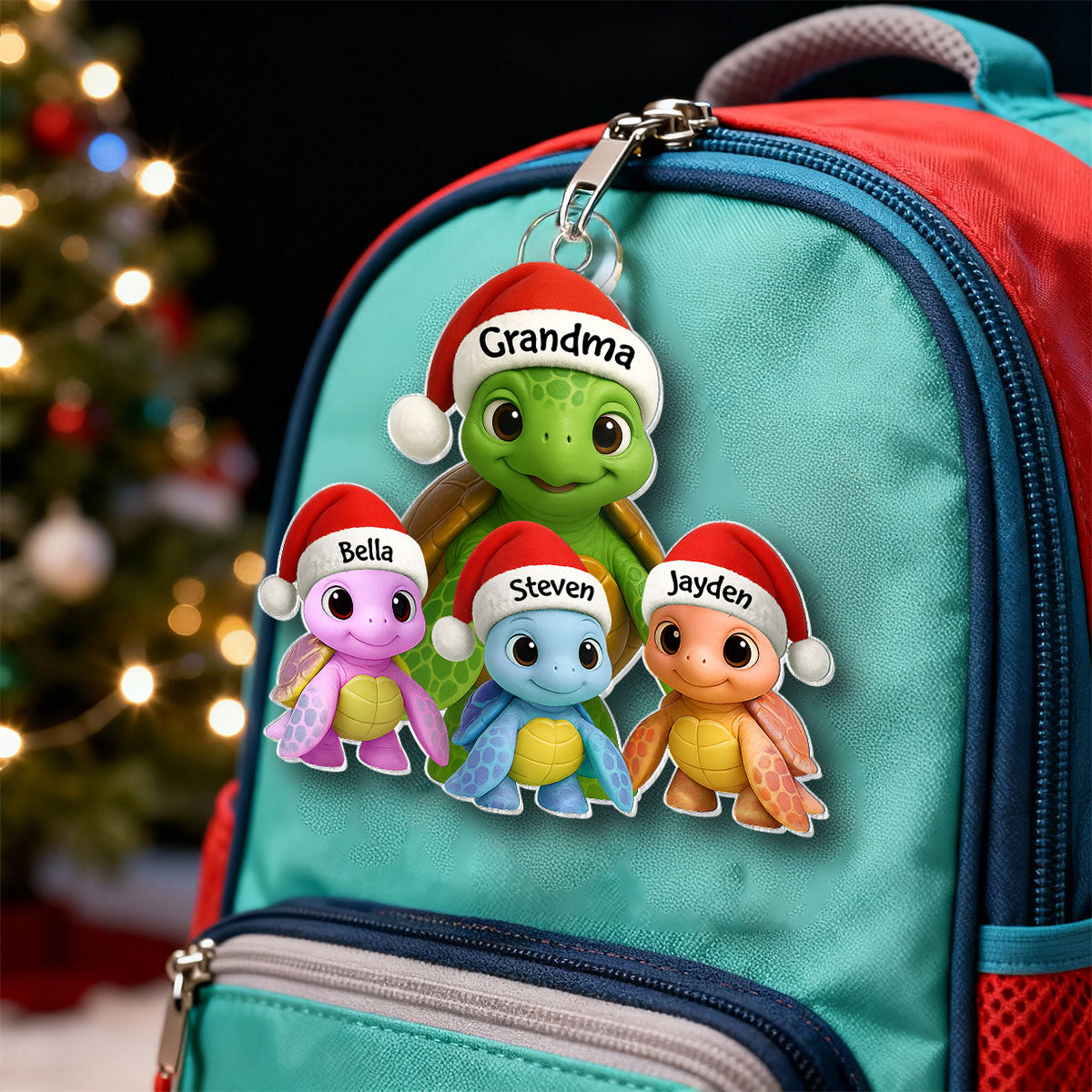 3D Effect Cute Christmas Sea Turtles Grandma And Grandkids - Personalized Acrylic Ornament