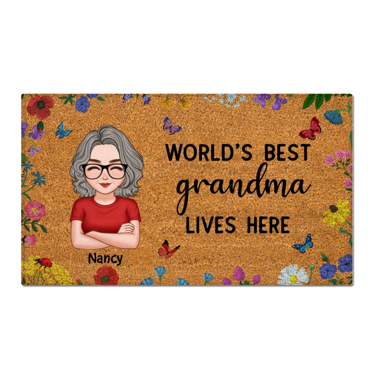 World‘s Best Grandma Grandparents Live Here Flowers Personalized Doormat