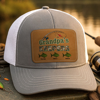Grandpa‘s Keepers Fishing Camouflage Personalized Leather Patch Hat