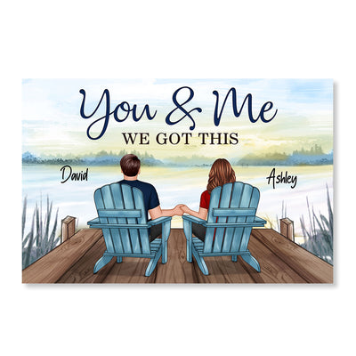 Back View Couple You & Me We Got This Blue Theme Lake View Personalized Horizontal Poster