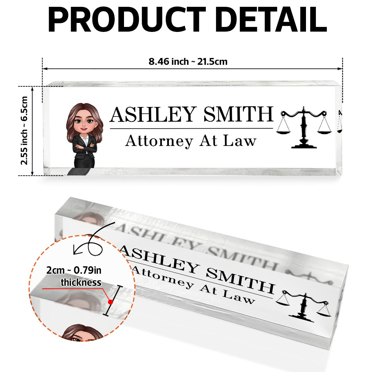 Lawyer Attorney Personalized Acrylic Desk Name Plate, Office Decor, Appreciation Gift, Graduation Gift