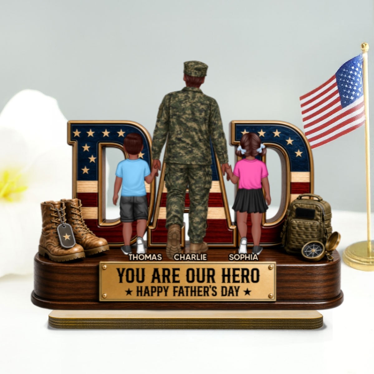 Nation Flag Military Dad You Are Our Hero - Personalized 2-Layered Wooden Plaque - Father's Day Gift For Dad, Husband