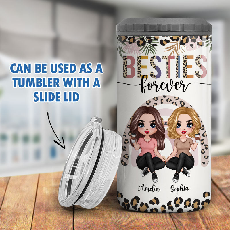 Besties Sisters Leopard Rainbow Personalized 4 In 1 Can Cooler