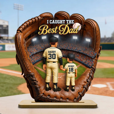 The Home Run Heart Dad Kids - Personalized 2-Layered Wooden Plaque - Gift For Dad