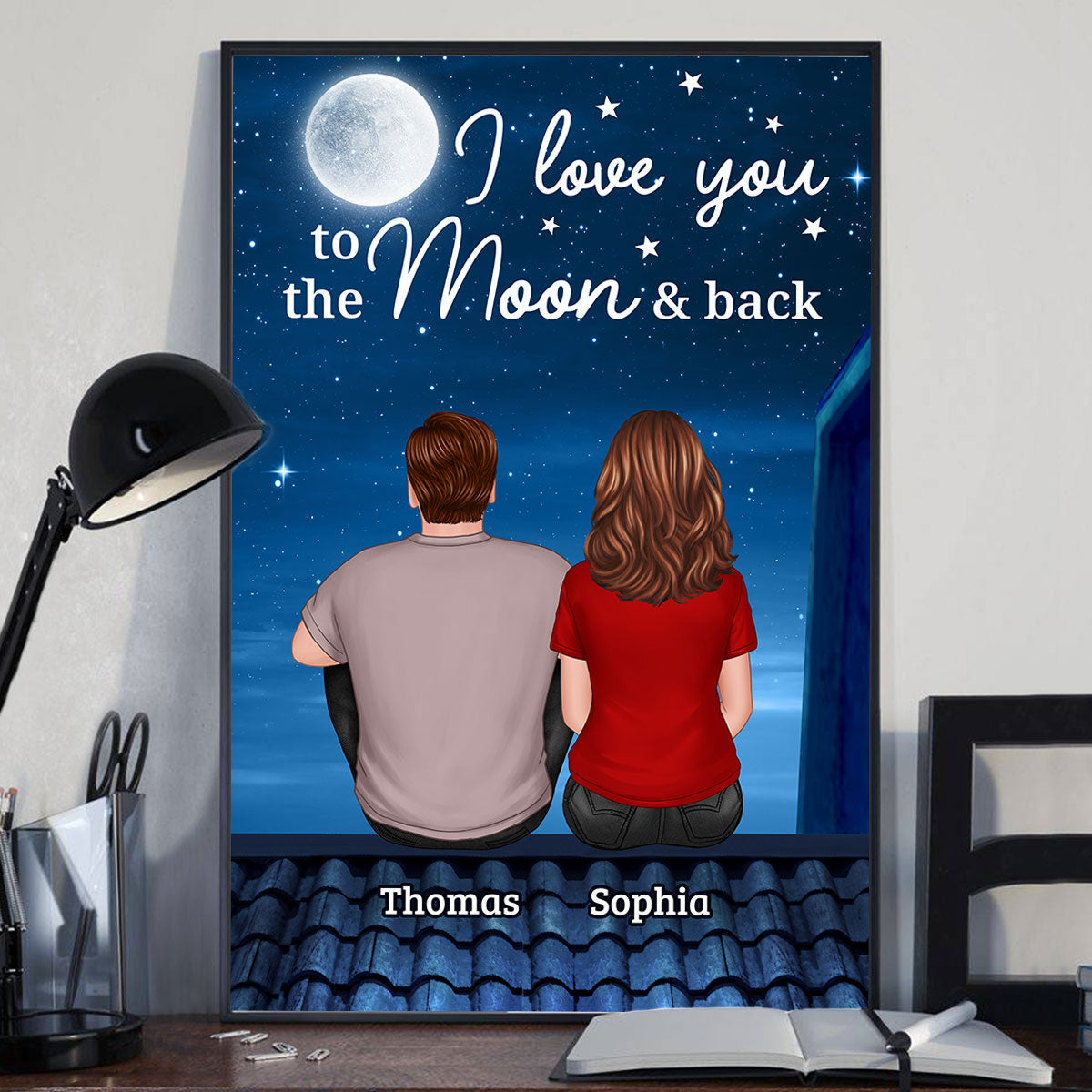 Couple Sitting Back View On The Roof Personalized Vertical Poster
