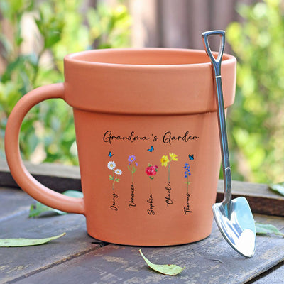 Grandma's Garden Watercolor Birth Month Flower Personalized Plant Pot Ceramic Mug