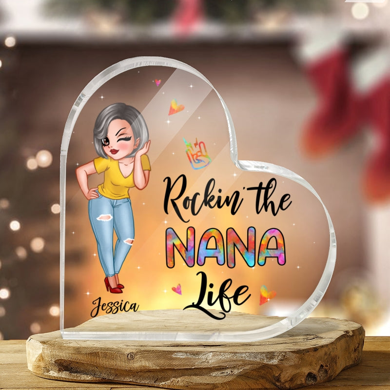 Rockin‘ Mom Grandma Life Personalized Heart Acrylic Plaque