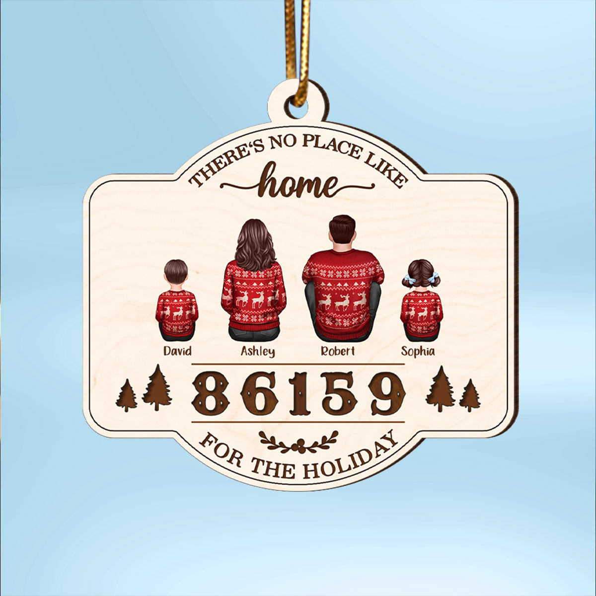 No Place Like Home Zip Code Doll Family Personalized Wooden Ornament, Christmas gift for Family