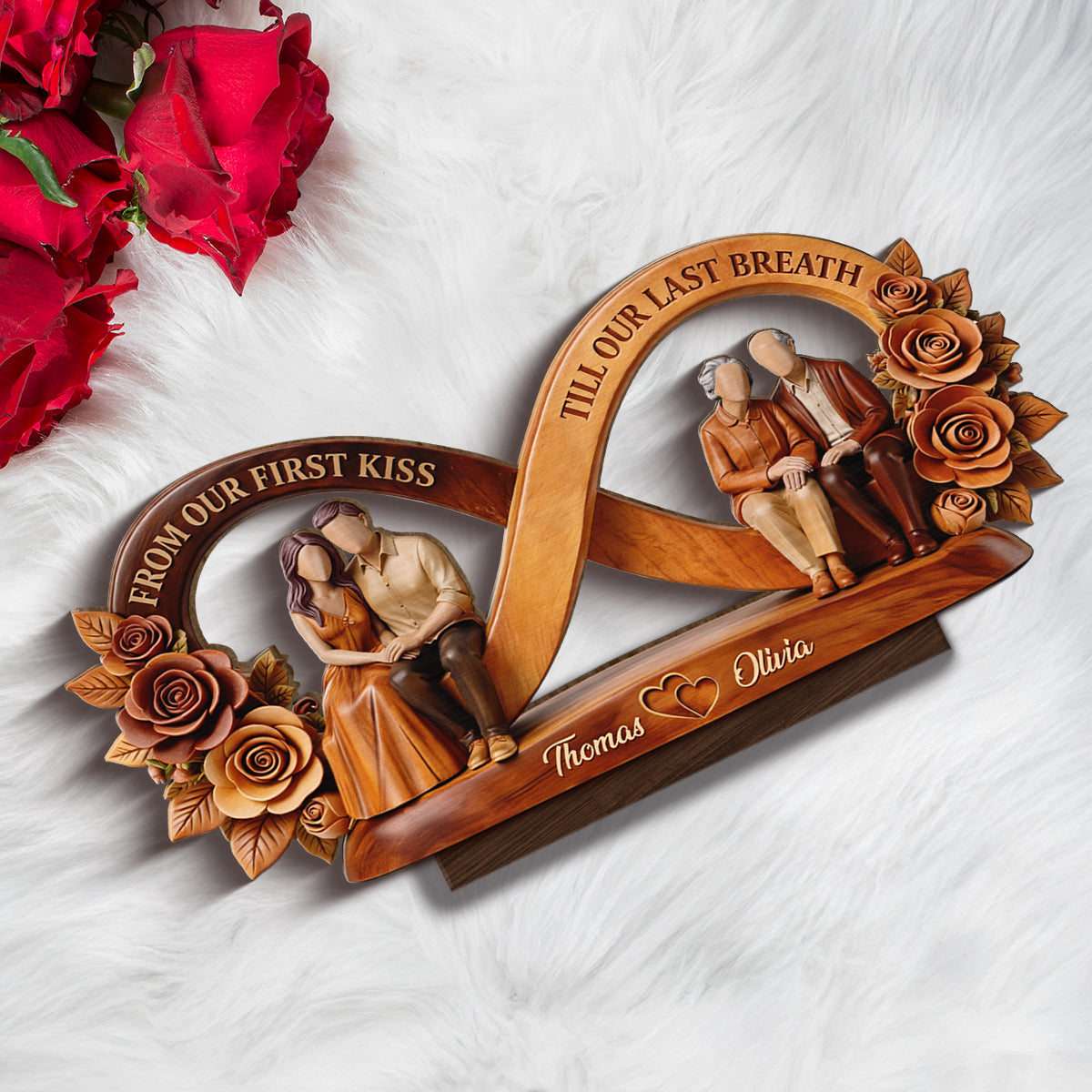 From Our First Kiss Till Our Last Breath Infinity Love - Personalized 2-Layered Wooden Plaque - Heartfelt Gift For Him, Gift For Her