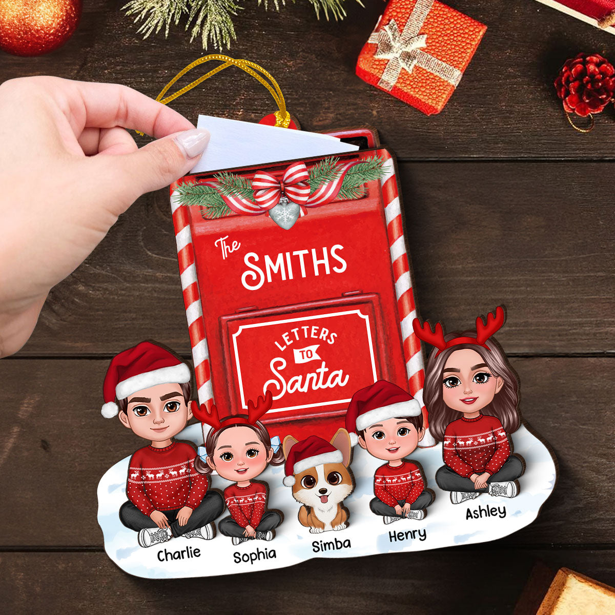 Letter To Santa From Christmas Doll Family Mailbox Shaped Personalized 3-Layer Wooden Ornament
