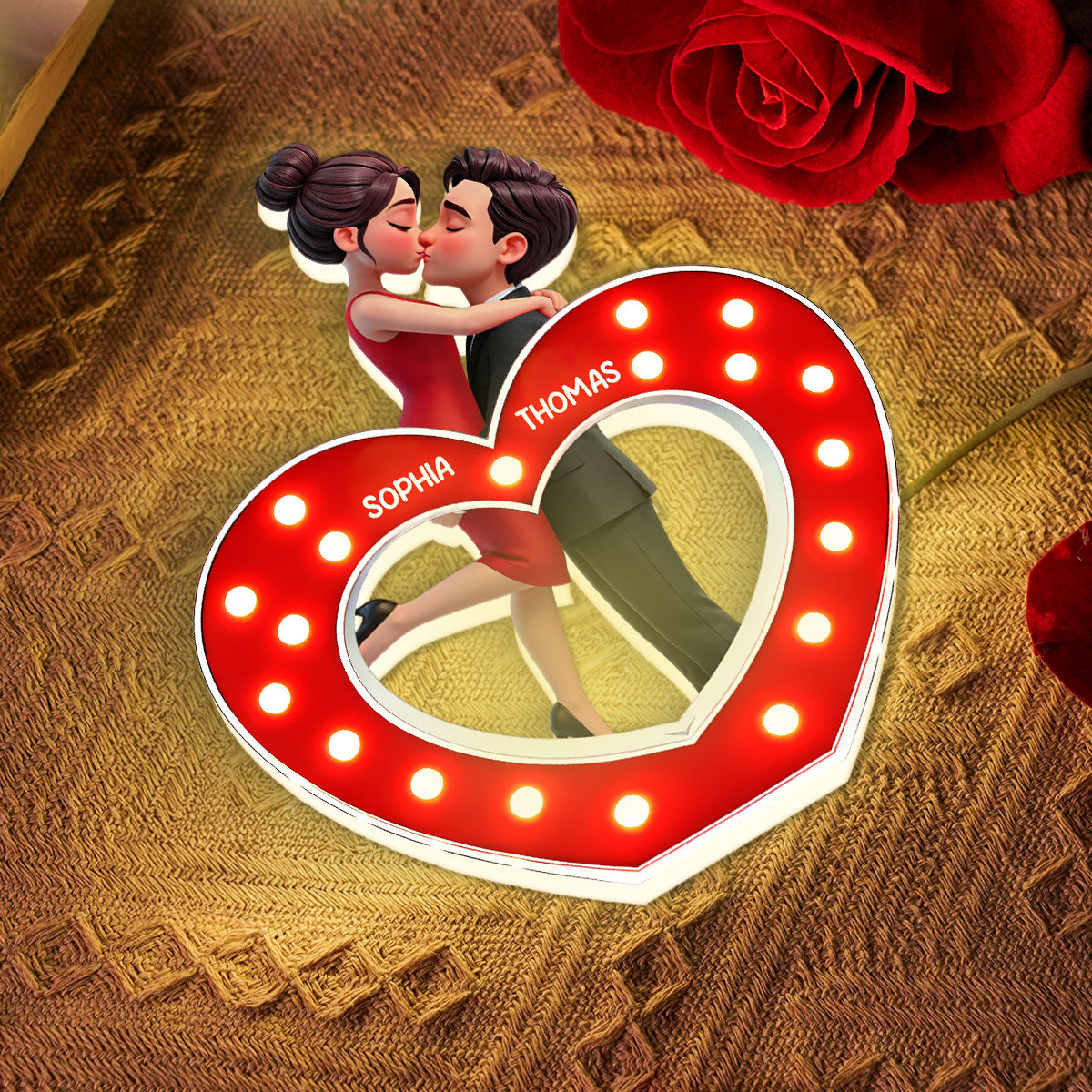 Eternal Heart LOVE Couple Hugging Kissing - Personalized Light Box - Valentine's Day Gift For Couple, For Him, For Her