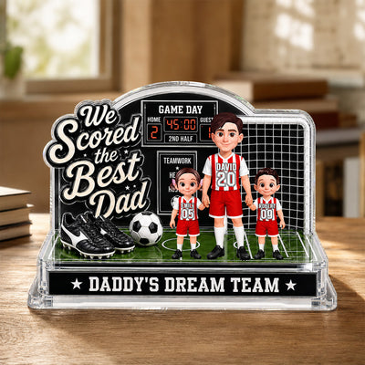 Soccer Dad & Kids On Court 2D Flat - Personalized Acrylic Block Plaque - Father's Day Gift For Soccer Dad, UK Football Dad