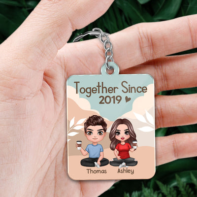 Doll Couple Sitting Abstract Boho Favorite Song QR Code Personalized Acrylic Keychain