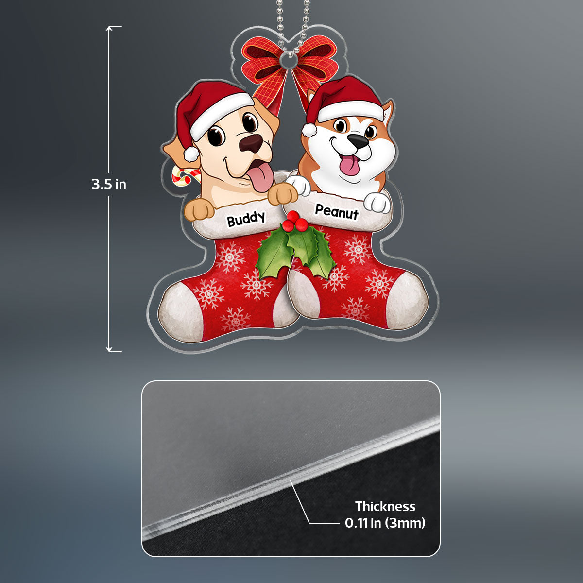 Cute Dogs On Christmas Stockings Personalized Acrylic Ornament