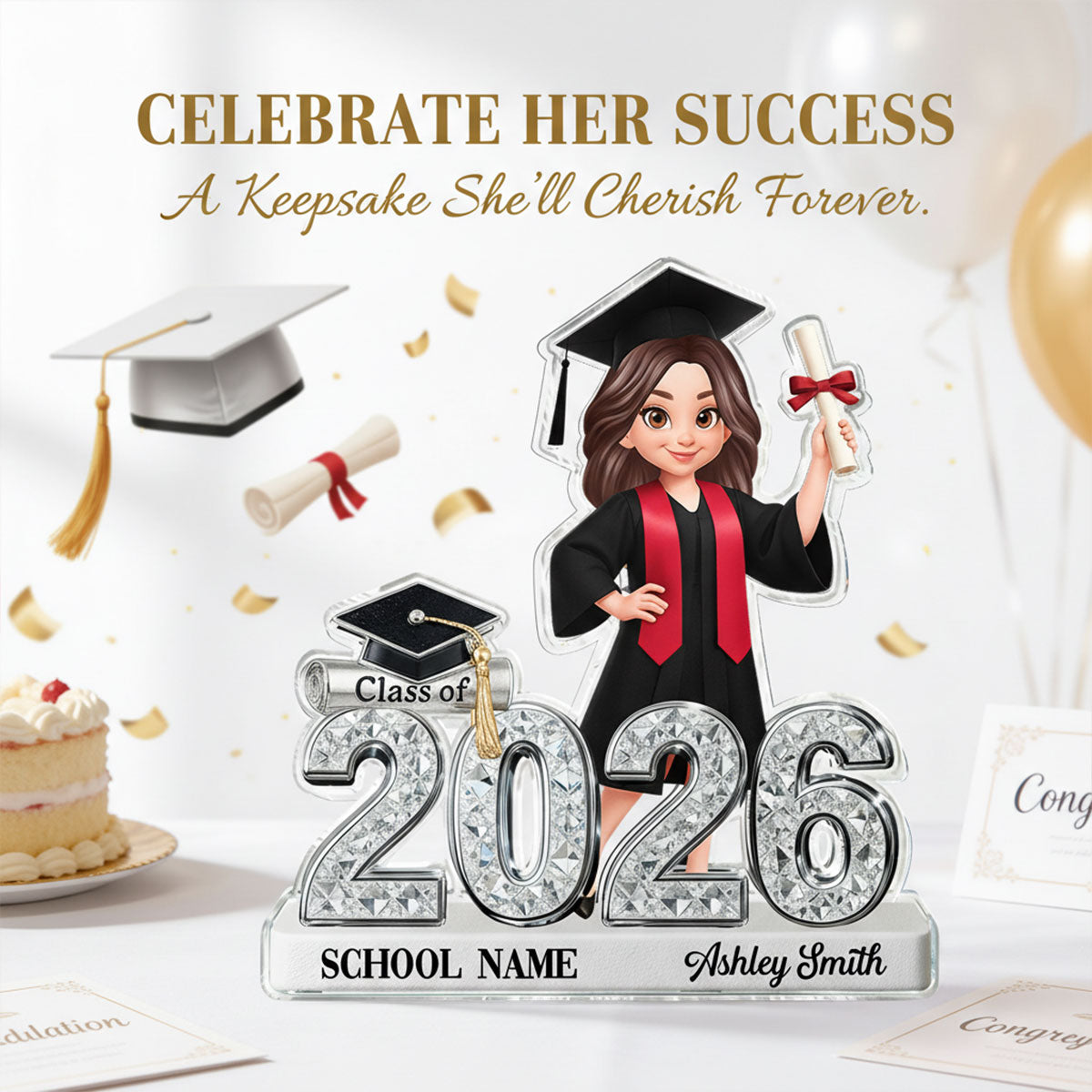 Class Of 2026 2027 Senior Shiny Effect 2D Flat - Personalized Acrylic Block Plaque - Graduation Gift For Graduates, Daughter, Son