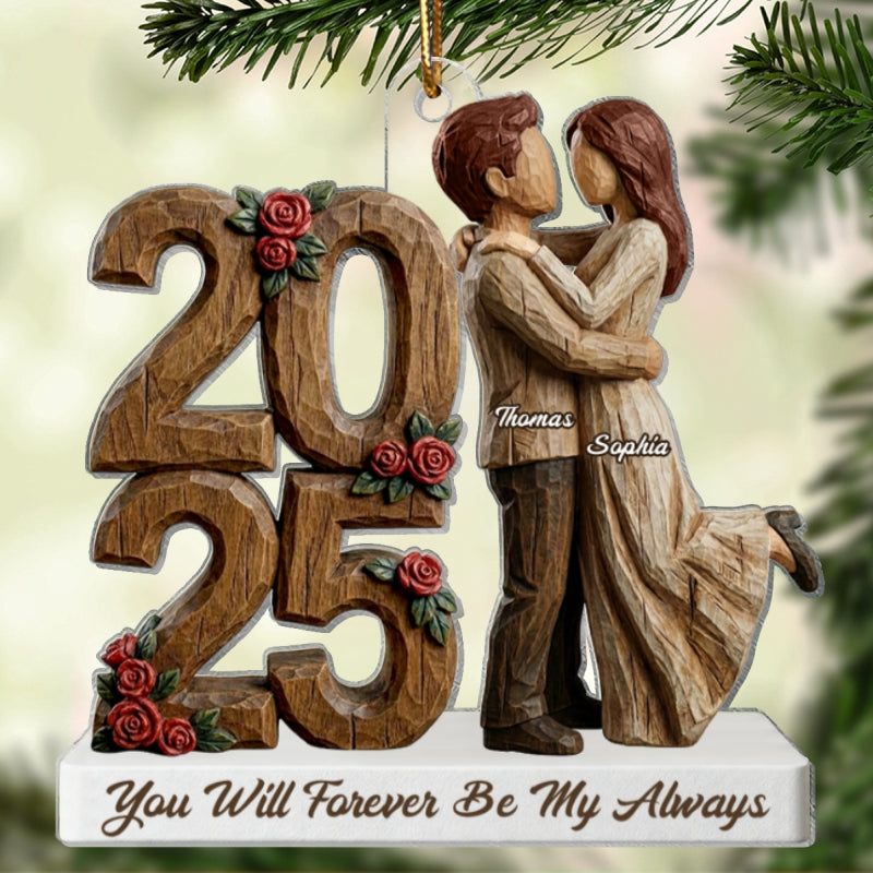 I Want To Grow Old With You Faux Wood - Personalized Acrylic Ornament - Heartwarming Christmas Gift For Him, For Her, For Couple