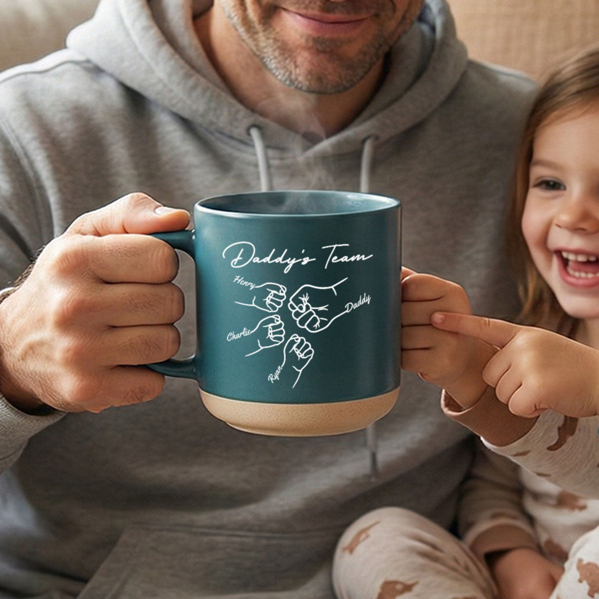 Daddy's Team Fist Bump - Personalized Pottery Mug - Gift For Dad