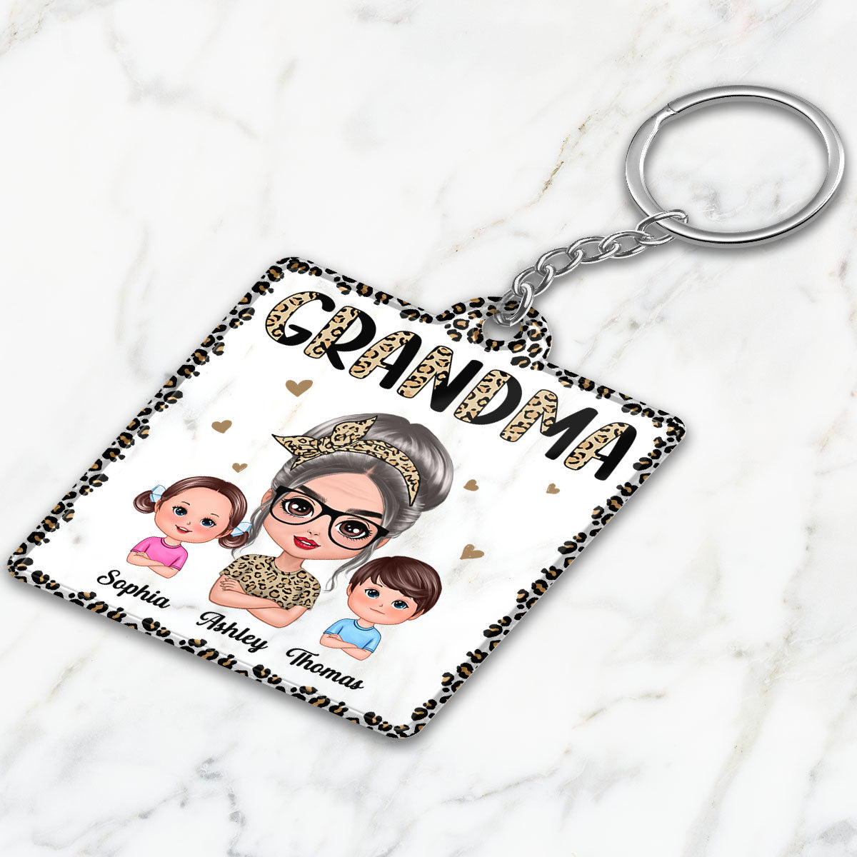 Half Leopard Grandma With Grandkids Personalized Acrylic Keychain