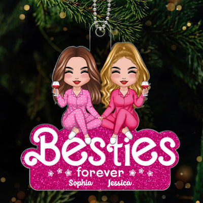Pink Doll Besties Sisters Partners In Crime Christmas Gift For Best Friends Personalized Acrylic Ornament