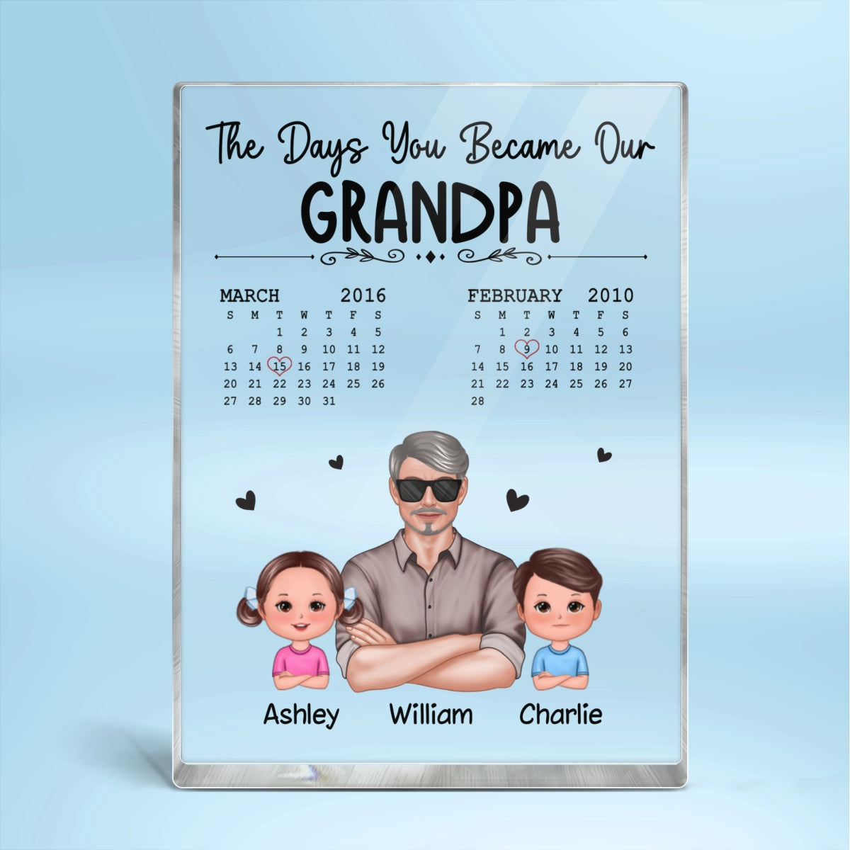 The Days You Became Our Grandpa Calendar Man & Doll Kids Personalized Vertical Acrylic Block Plaque
