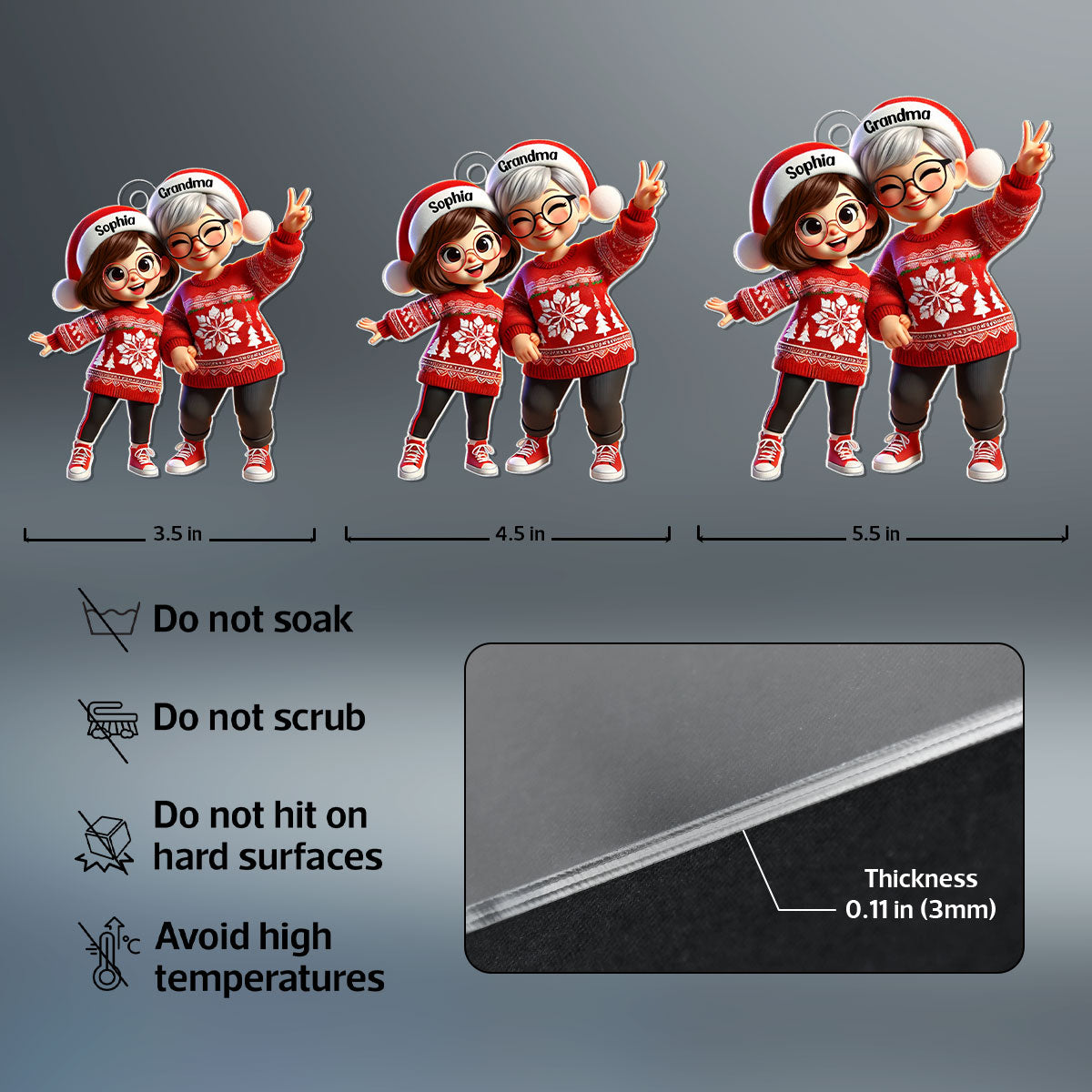 3D Effect Happy Christmas Grandma Grandkids Personalized Acrylic Ornament, Gift For Granddaughter, Christmas Gift
