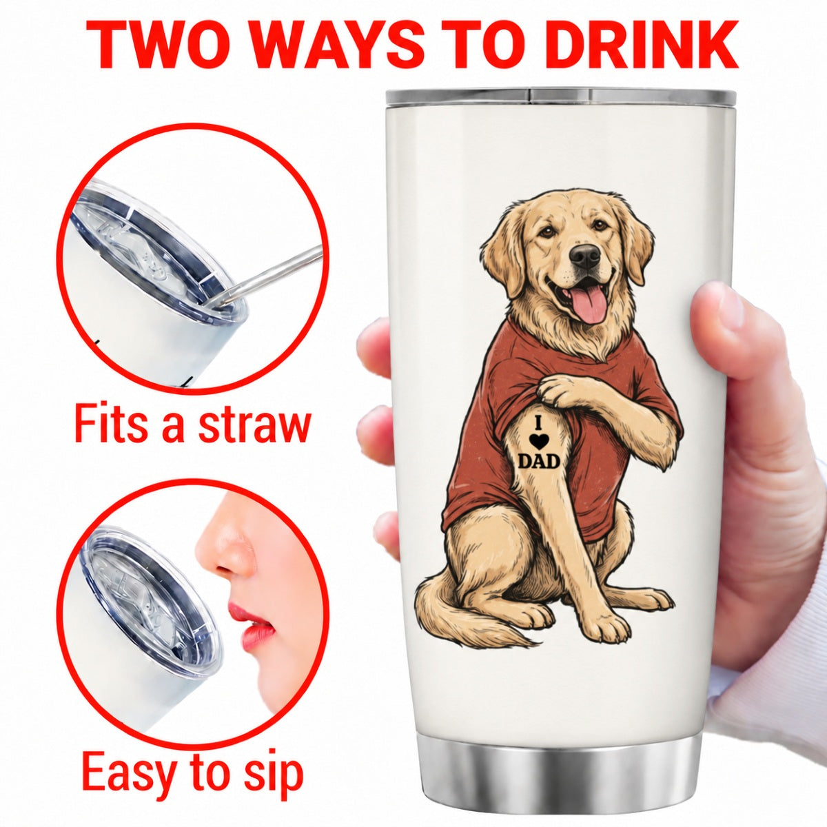 Custom Tattooed Dog Cat Pet from Photo - Personalized Tumbler - Gift for Dog Mom, Dog Dad, Cat Mom, Cat Dad
